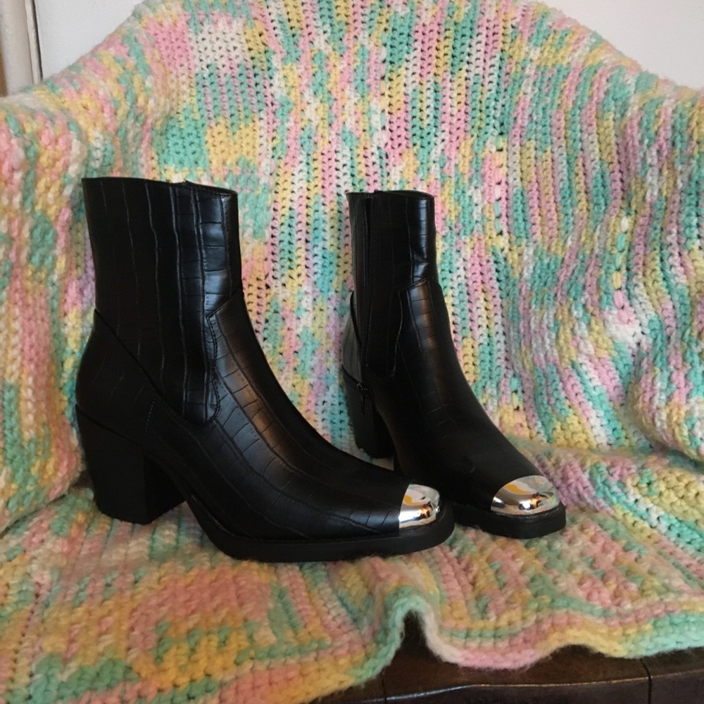 Heel Ankle Boots Faux Croc Toe Cap ASOS